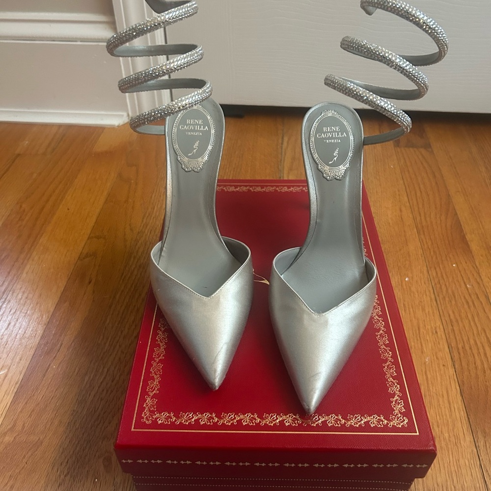 Rene Caovilla Silver Slingback Heels 36